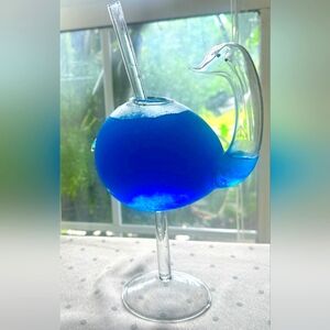 Home Collection Figural Shape "Swan" Cocktail Glass With Glass Straw, NIB